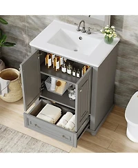 Tribesigns 24" Bathroom Vanity with Ceramic Sink Combo, Freestanding Bathroom Storage Vanity Cabinet with 2 Doors & 1 Drawer, Solid Wooden Frame & Coa