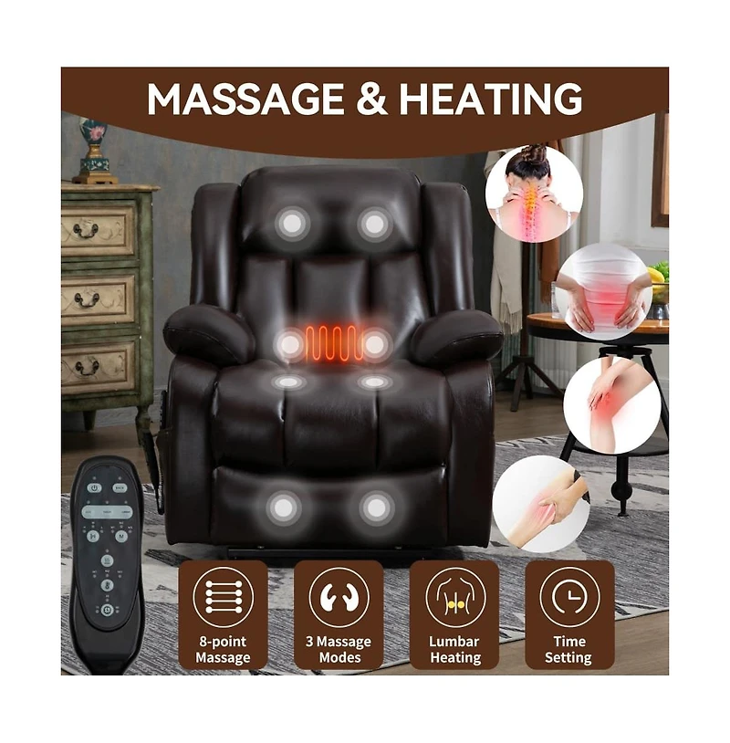 Maison Boucle Faux Leather Power Lift Recliner for Seniors with Massage & Heat, Dual Motor Electric Chair, 350 Lbs Support-Maison Boucle