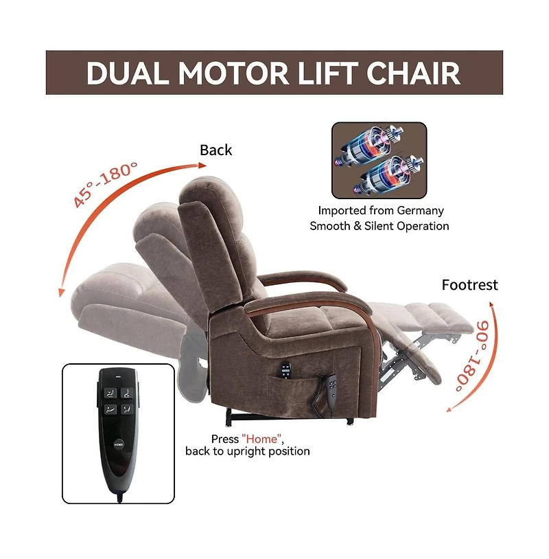 Maison Boucle Dual Motor Power Lift Recliner with Massage & Heat, Infinite Position Electric Chair Solid Wood Arms-Maison