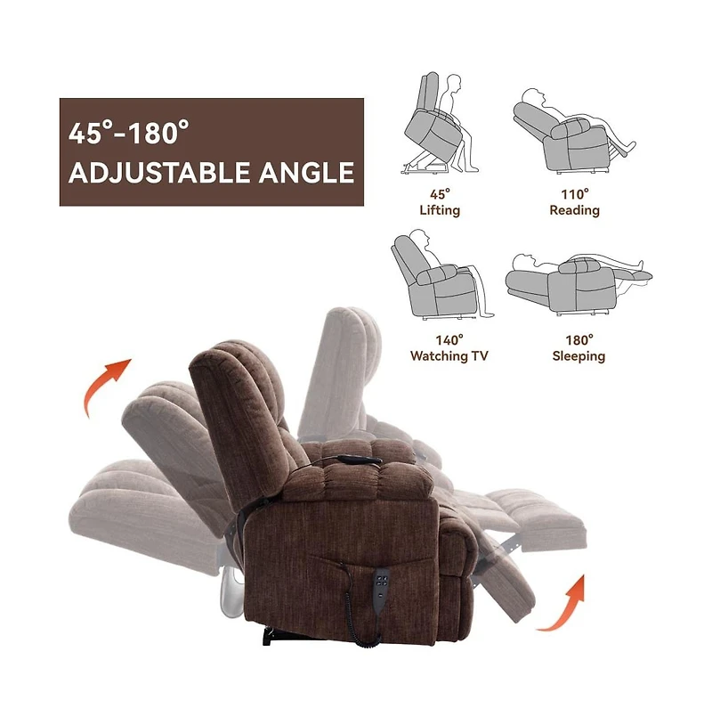 Maison Boucle Chenille Power Lift Recliner for Seniors with Heat & Massage, Dual Motor Electric Chair, Infinite Position-Maison