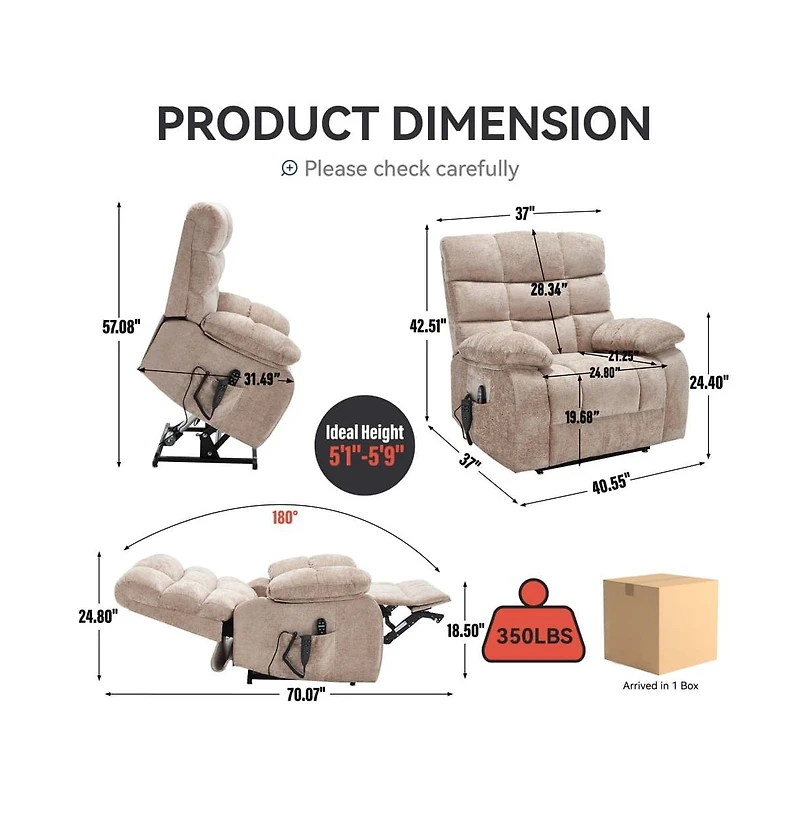 Maison Boucle Oversized Chenille Power Lift Chair with Massage & Heat, Dual Motor Electric Recliner, Infinite Position-Maison