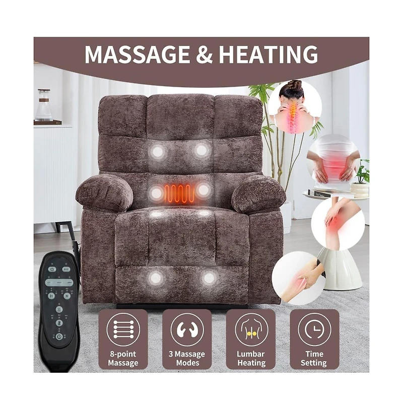 Maison Boucle Oversized Chenille Power Lift Chair with Massage & Heat, Dual Motor Electric Recliner, Infinite Position-Maison
