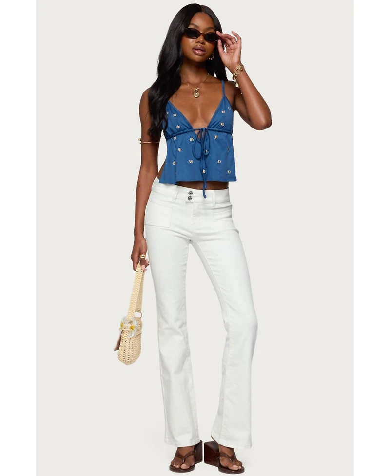 Edikted Womens Soleil Embroidered Open Back Top