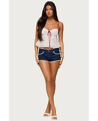 Edikted Women's Contrast Polka Dot Cupped Chiffon Top