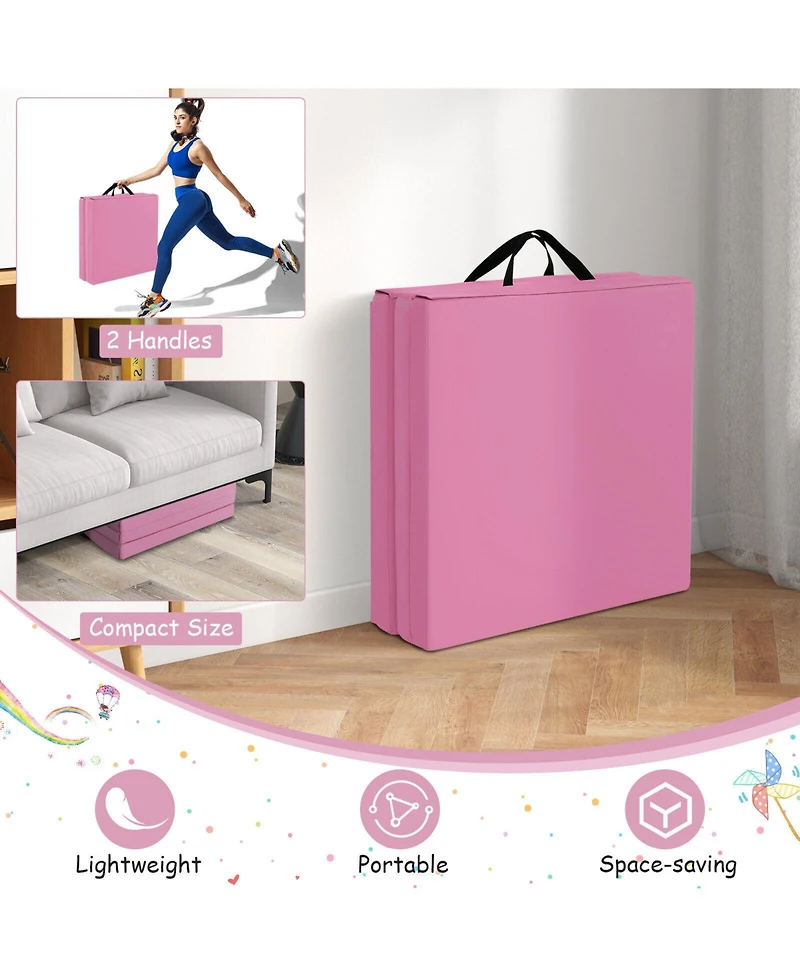 Akiudex 6FT Tri-Fold Gymnastics Mat with 2inch Foam and Pu Cover for Home and Studio