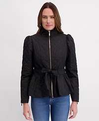 Kensie Women's Quilted Puff Sleeved Belted Jacket