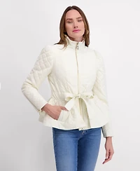 Kensie Women's Quilted Puff Sleeved Belted Jacket