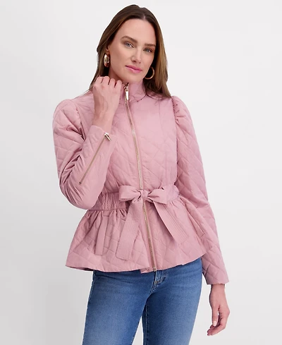 Kensie Women's Quilted Puff Sleeved Belted Jacket