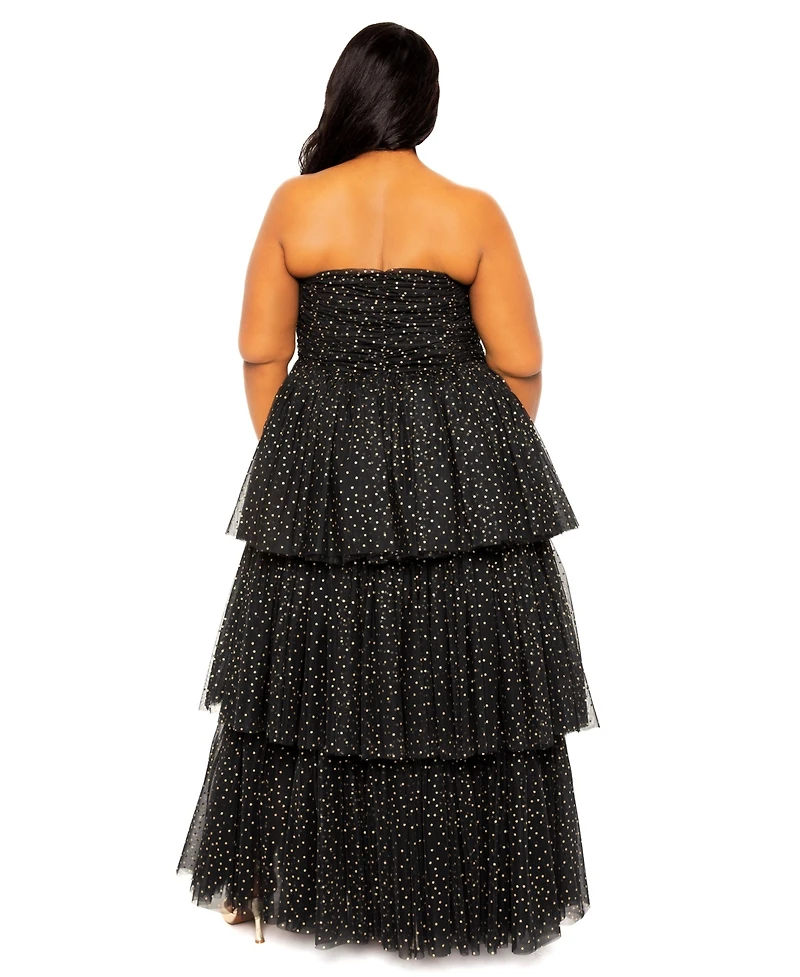 Buxom Couture Plus Metallic Polka Dot Tiered Tulle Dress