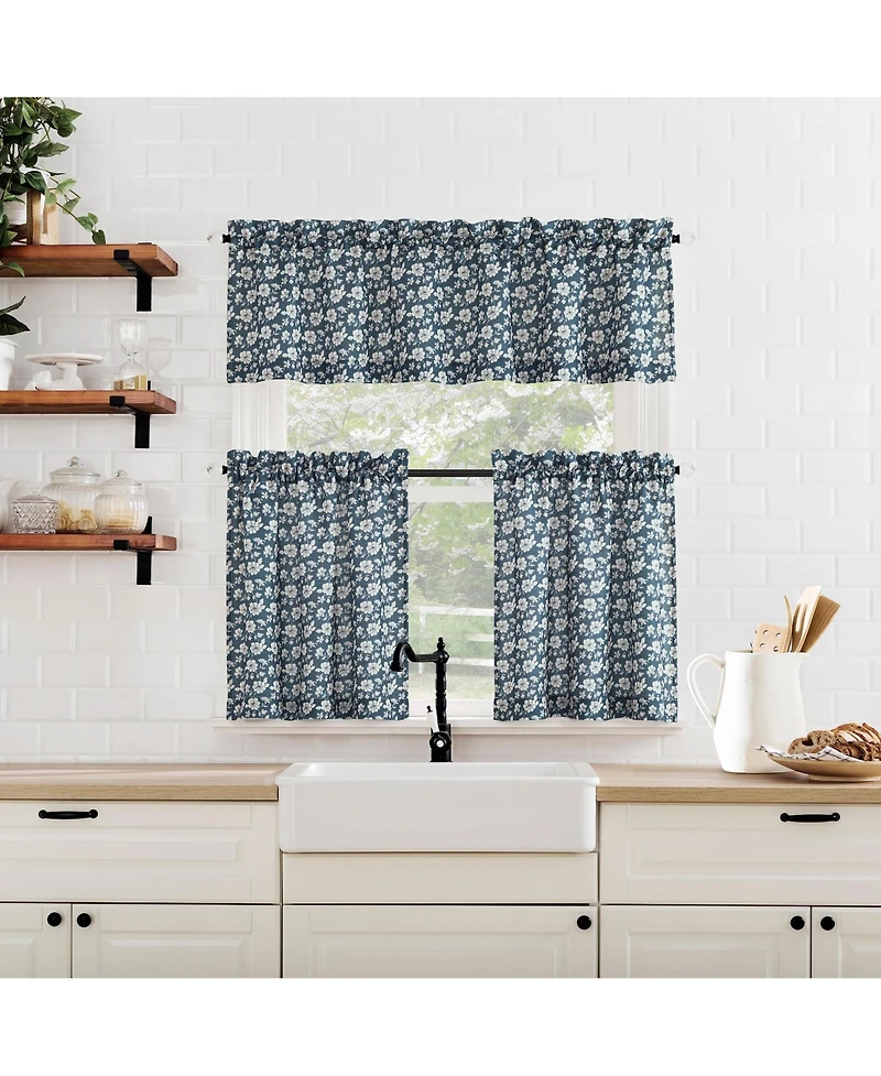 No. 918 Marist Floral Semi-Sheer Rod Pocket Kitchen Curtain Tier Pair