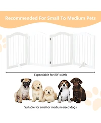Aostirmotor 27.6" Height Tall Freestanding Pet Gate 4 Panels Foldable Dog Gate Solid Wood Folding Safety Fence Wooden Dog Gate
