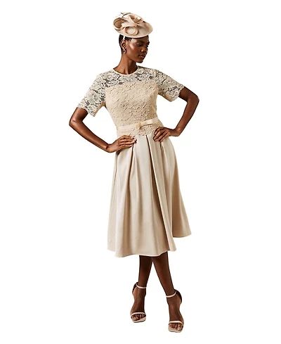 Coast Women's Lace And Crepe Full Skirted Midi Dress