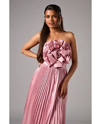 Coast Women's Metallic Pleated Corsage Dress