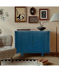 Casainc 47.5" Oval Storage Cabinet with 4 Doors Fluted Accent Cabinet with Curvy Edge