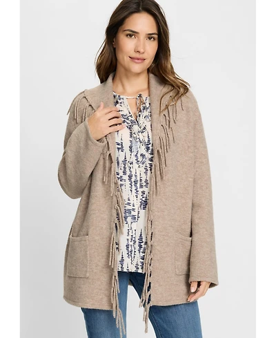 Olsen Women's Fringe Trim Cardigan