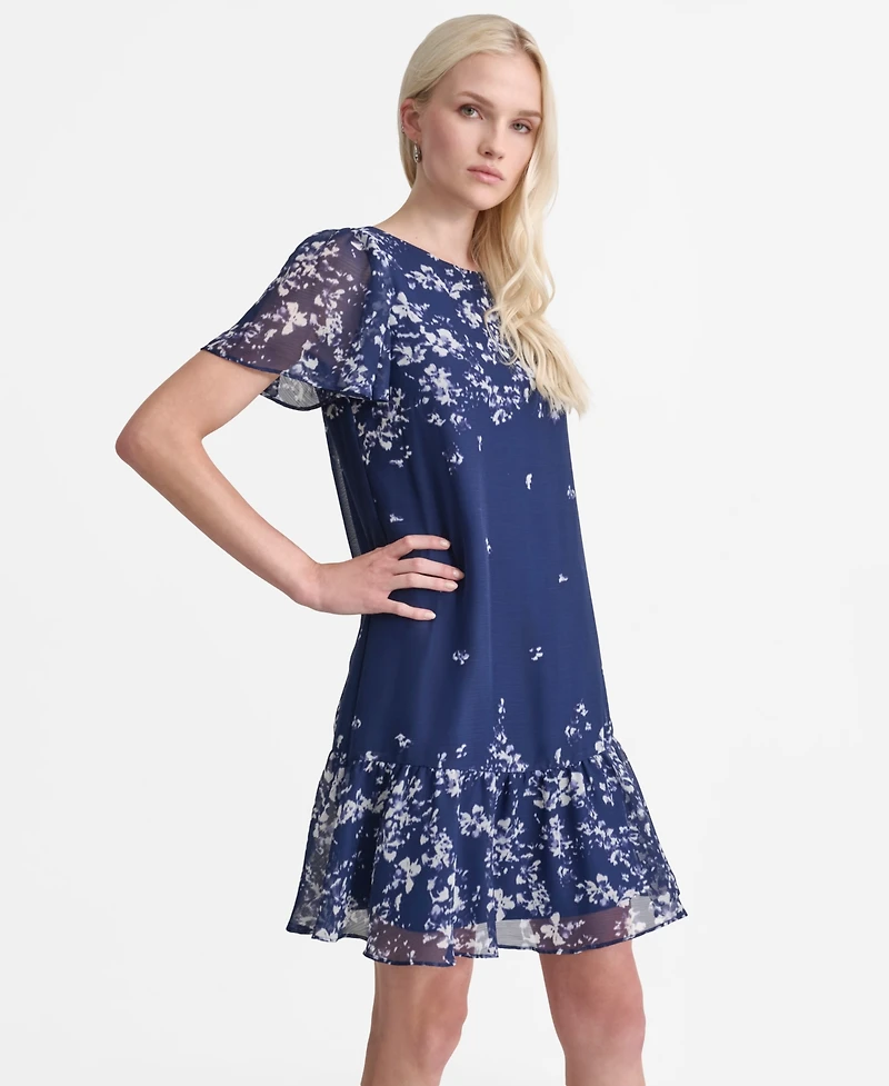 Dkny Women's Printed Flutter-Sleeve Mini Dress