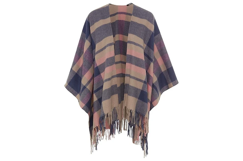 Olsen Plaid Cape with Fringe