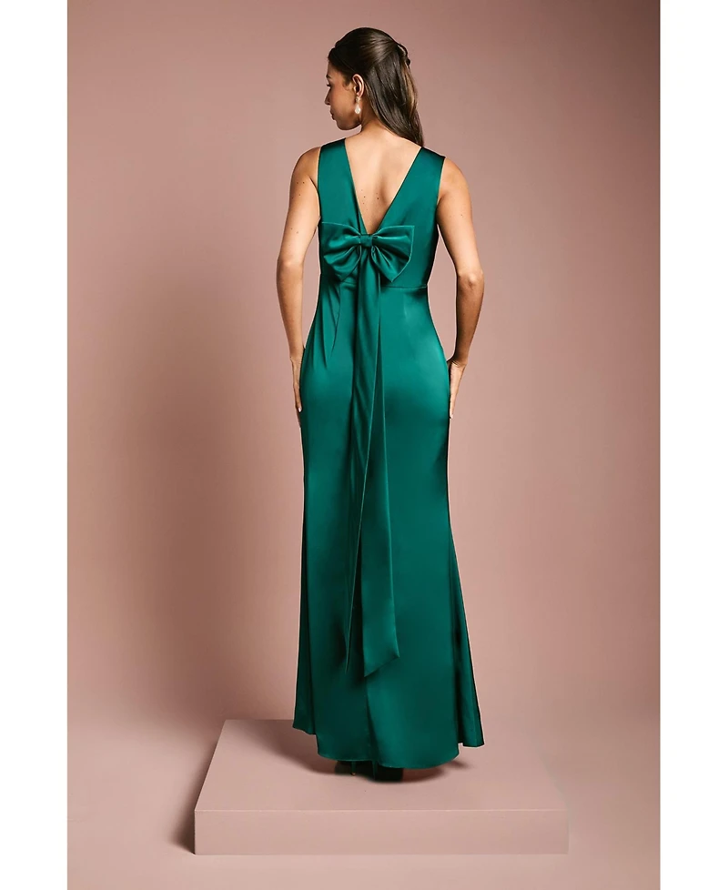 Coast Women's Bow Back V Neck Satin Bridesmaid Dress