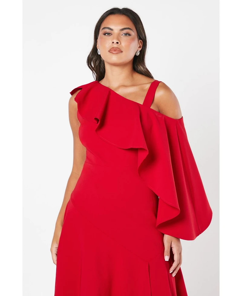 Coast Women's One Shoulder Ruffle Crepe Midi Dress
