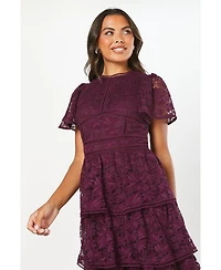 Coast Women's Tiered Lace Dress With Flutter Sleeve