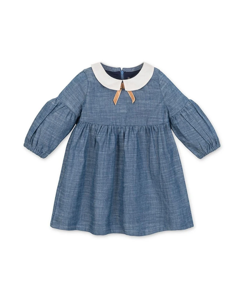 Hope & Henry Baby Girls Organic Empire Waist Peter Pan Collar Chambray Dress