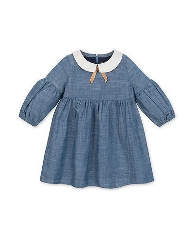 Hope & Henry Baby Girls Organic Empire Waist Peter Pan Collar Chambray Dress