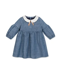 Hope & Henry Baby Girls Organic Empire Waist Peter Pan Collar Chambray Dress