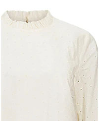 Hope & Henry Women's Organic Ruffle Neck Eyelet Top