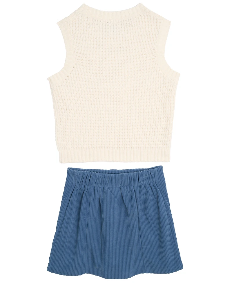 Rare Editions Big Girls 3 piece Knit Vest, Corduroy Skort and Necklace Set