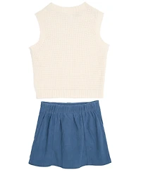 Rare Editions Big Girls 3 piece Knit Vest, Corduroy Skort and Necklace Set