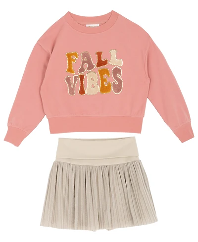 Rare Editions Big Girls 2 piece Fall Vibes Sweatshirt and Lurex Mesh Skort Set