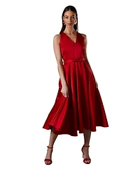 Coast Bow Trim V Neck Volume Skirt Midi Dress