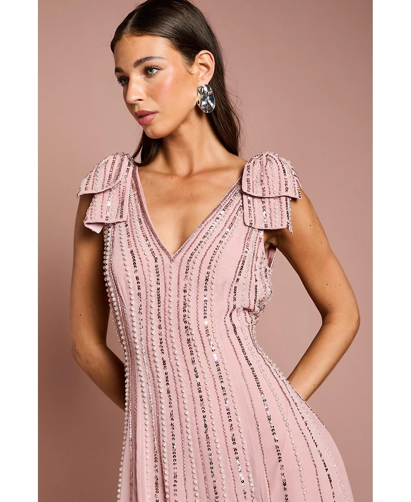 Coast Women's Bow Shoulder Embellished Midi Dress