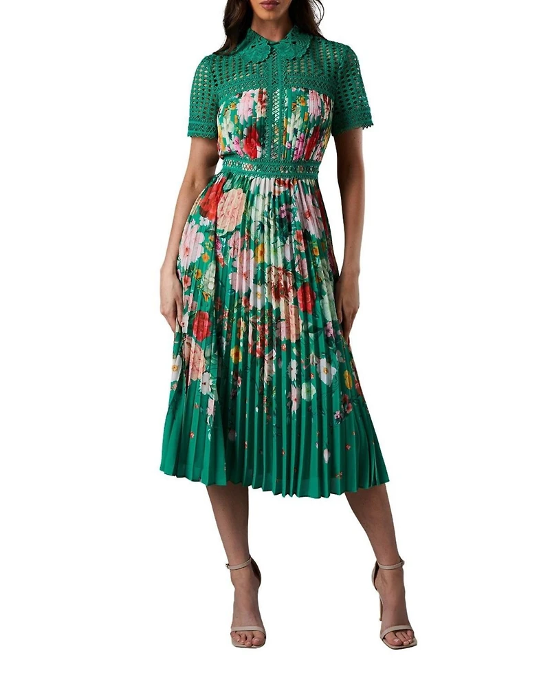 Coast Women's Lisa Tan Lace Pleated Printed Midi Dress