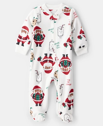 Carter's Baby Boys or Baby Girls Santa Print Loose-Fit Fleece Long-Sleeve Sleep and Play