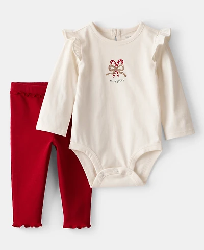Carter's Baby Girls Candy Cane Ruffle Bodysuit and Pants, 2-Piece Set