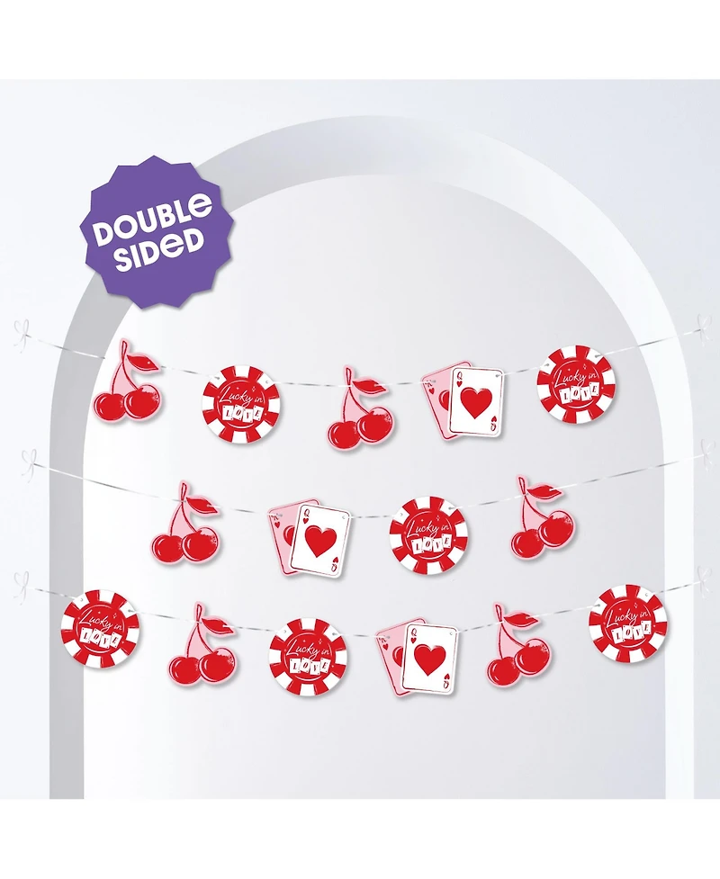 Big Dot of Happiness Lucky in Love Garland Banner, 30 Feet of Cord, 15 Double-Sided Favor Pieces
