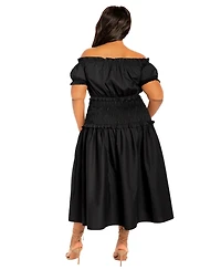 Buxom Couture Women's Plus Off Shoulder Smocked Midi Dress