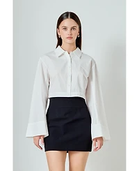 endless rose Women's Poplin Wide Sleeve Short Dress Shirt
