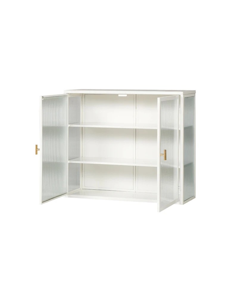 Casainc 28" Wall Cabinet with Glass Doors and 3-Tier Storage for Living and Dining Areas