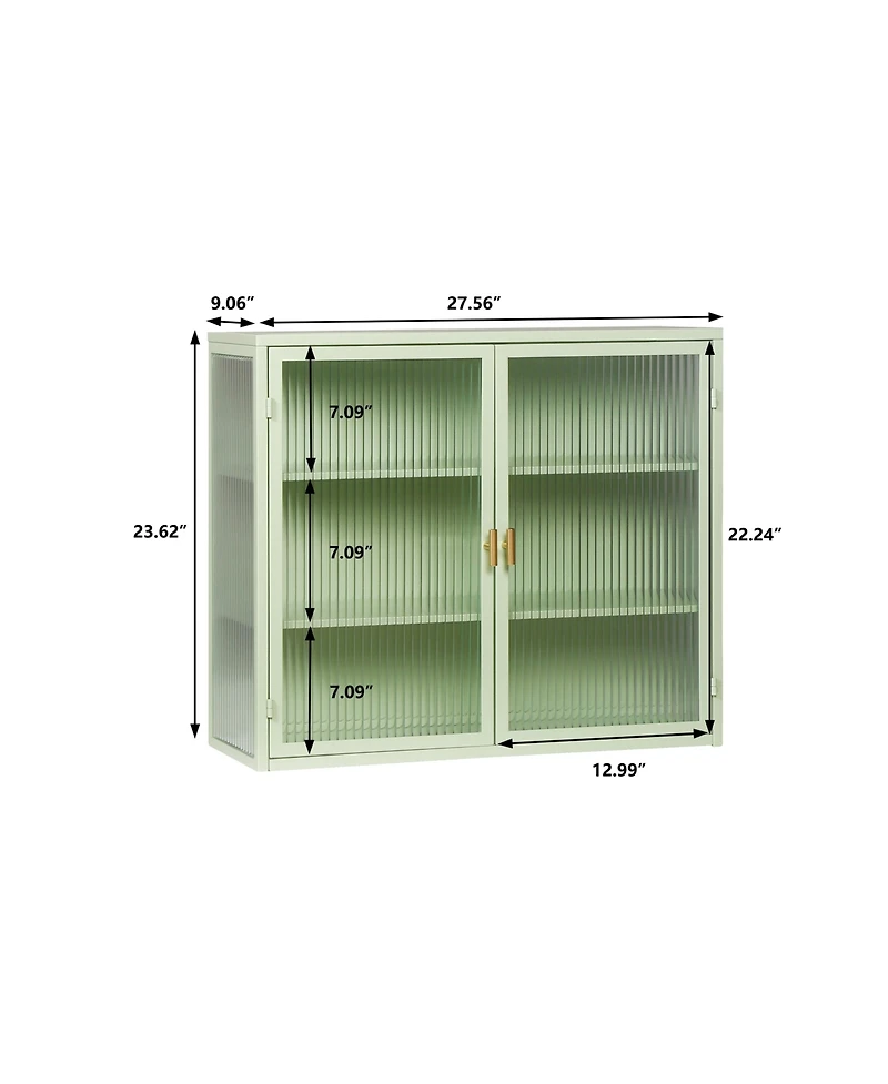 Casainc 28" Wall Cabinet with Glass Doors and 3-Tier Storage for Living Dining Areas