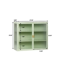 Casainc 28" Wall Cabinet with Glass Doors and 3-Tier Storage for Living Dining Areas