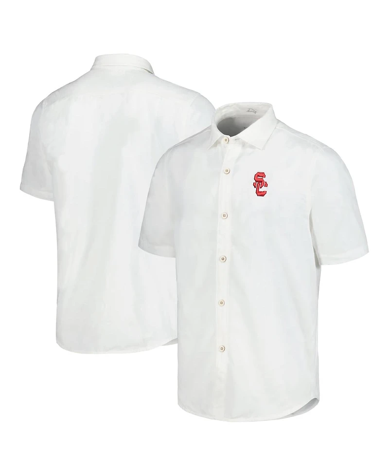 Tommy Bahama Men's White Usc Trojans Coconut Point Palm Vista IslandZone Camp Button-Up Shirt