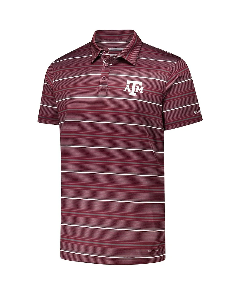 Columbia Men's Maroon Texas A&M Aggies Pfg Super Terminal Tackle Omni-Shade Stripe Polo Shirt