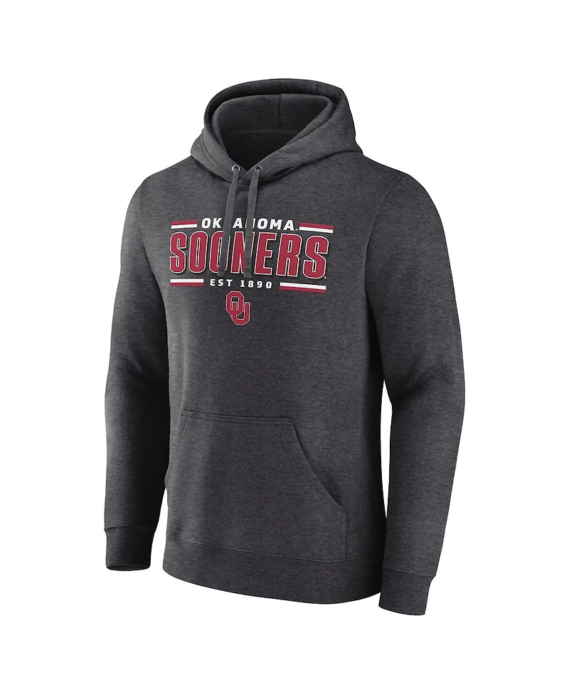 Fanatics Men's Heather Charcoal Oklahoma Sooners Horizontal Block Fleece Pullover Hoodie