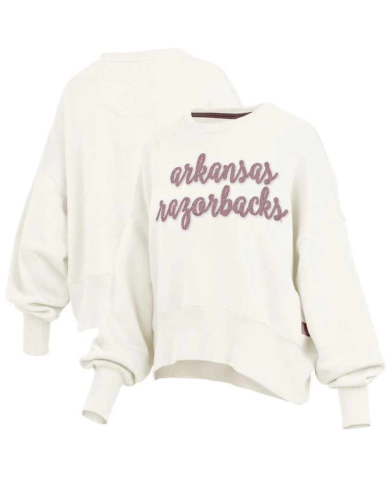 Pressbox Women's Cream Arkansas Razorbacks Chelsea Oversized Pullover Sweatshirt