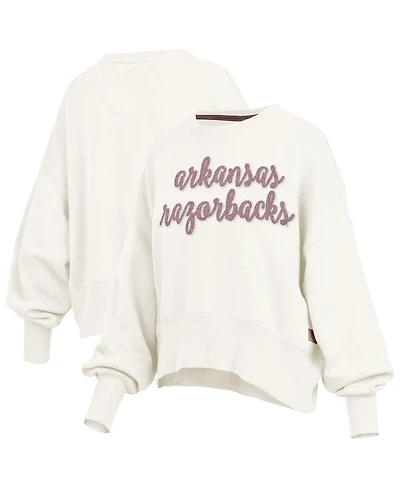 Pressbox Women's Cream Arkansas Razorbacks Chelsea Oversized Pullover Sweatshirt