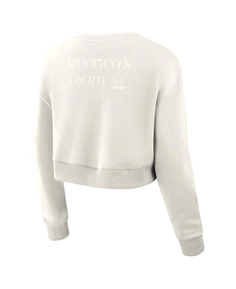 Fanatics Women's Cream Dallas Cowboys Studio Tri-Blend Cropped Pullover Sweatshirt