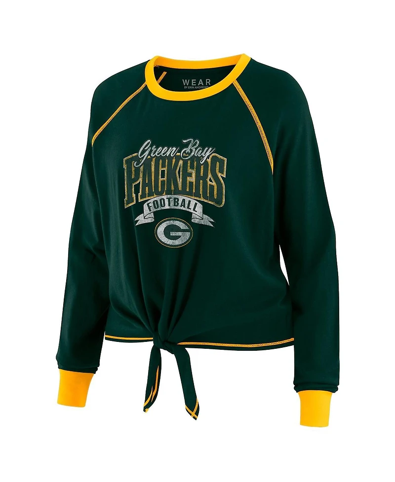 Wear by Erin Andrews Women's Green/Gold Green Bay Packers Tie-Front Long Sleeve Top