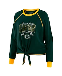 Wear by Erin Andrews Women's Green/Gold Green Bay Packers Tie-Front Long Sleeve Top